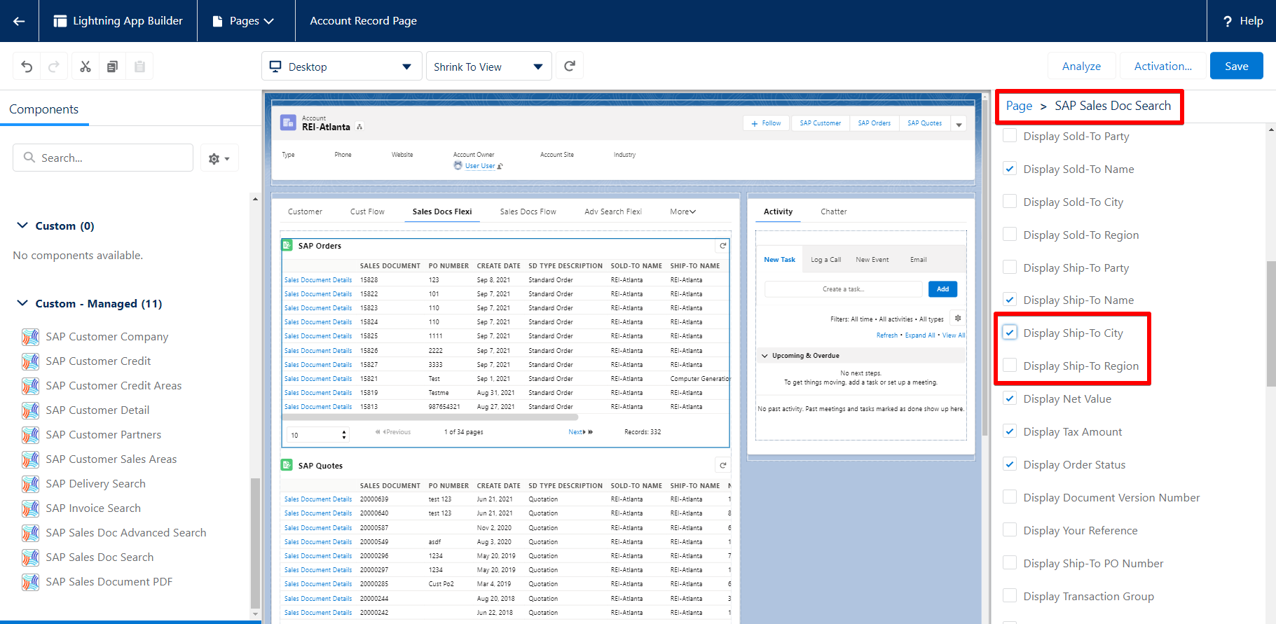 FlexiPage: SAP Sales Doc Search on account page